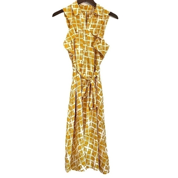 NWT J.O.A. Ruffle Button Pattern Midi Dress Small - Picture 1 of 8